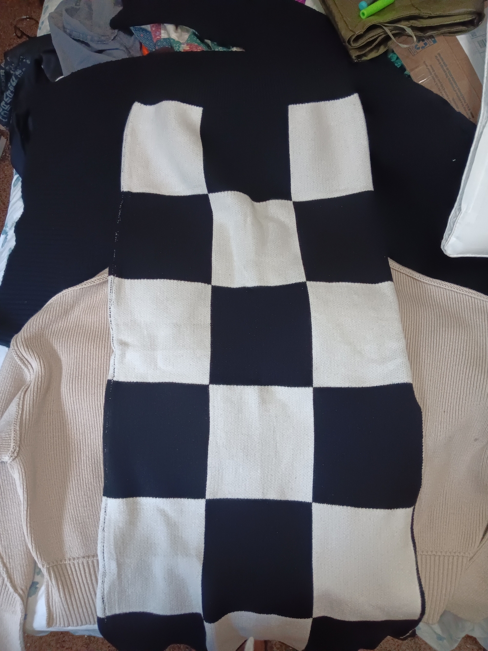 Black and Cream Checker Maxi Skirt